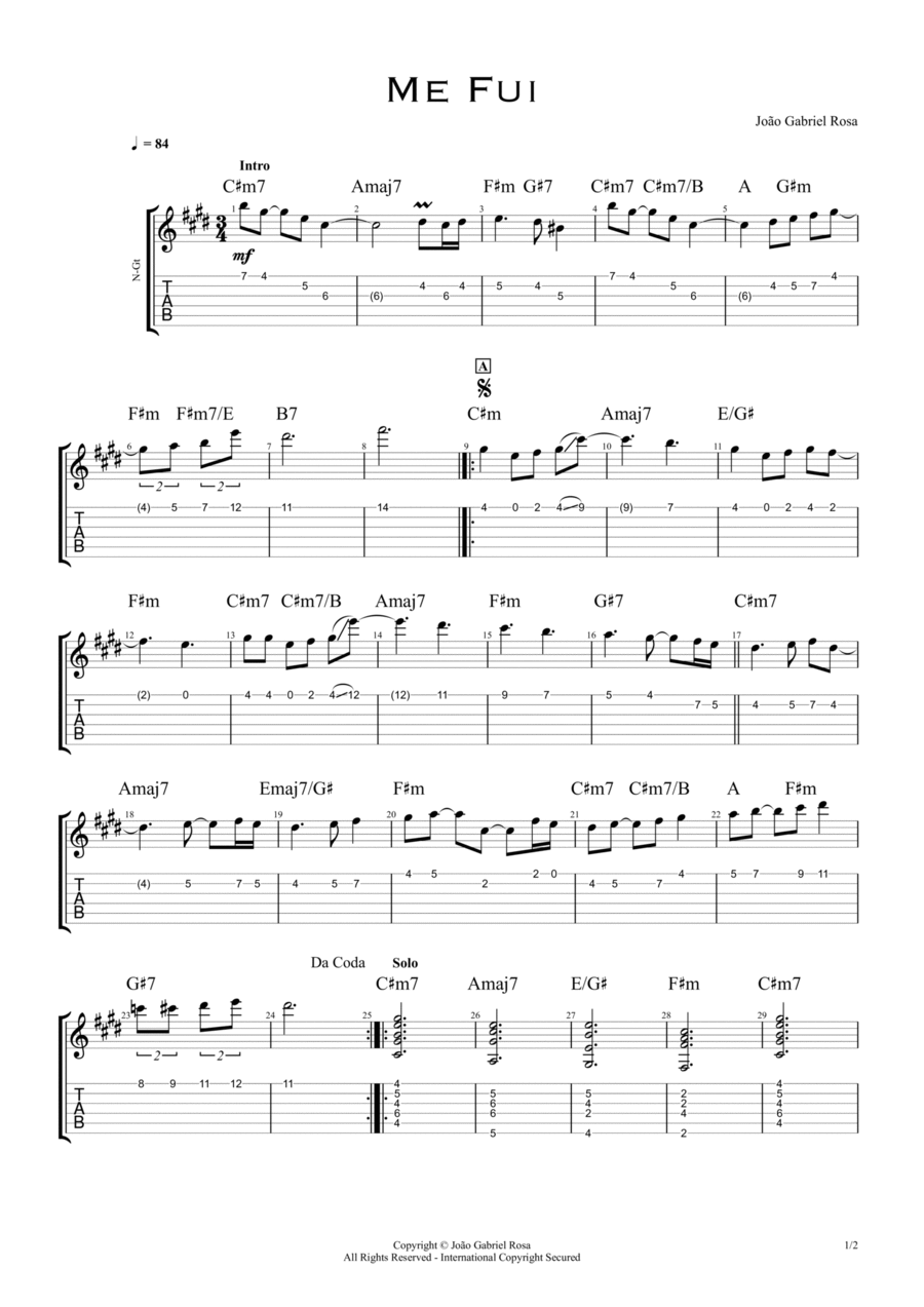 Me Fui (Guitar Melody) Guitar Tablature scores gallery preview page 1