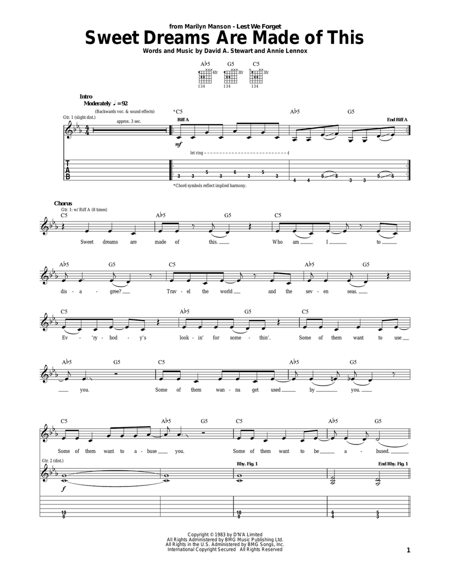 Sweet Dreams (Are Made Of This) Acoustic Guitar scores gallery preview page 1