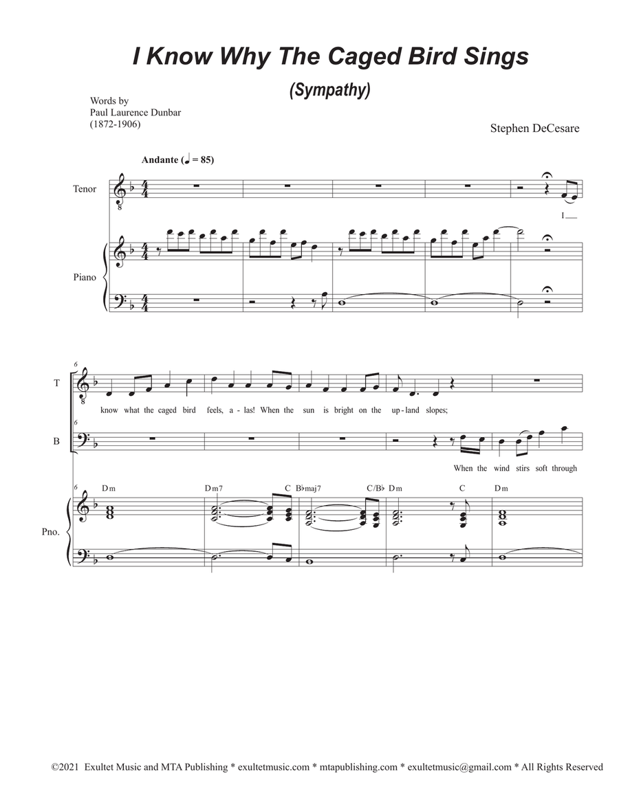Book cover for I Know Why The Caged Bird Sings (Sympathy) (Duet for Tenor and Bass solo)