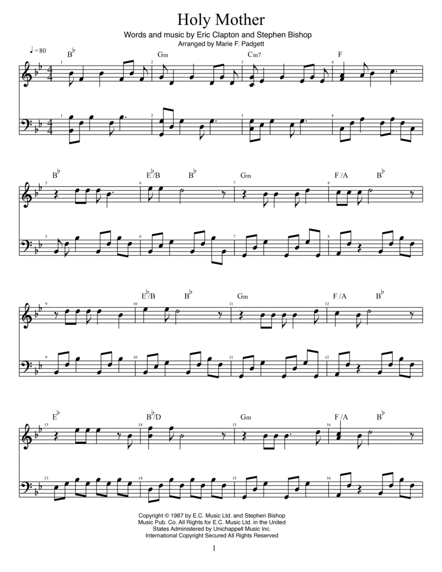 Holy Mother Piano Solo scores gallery preview page 1