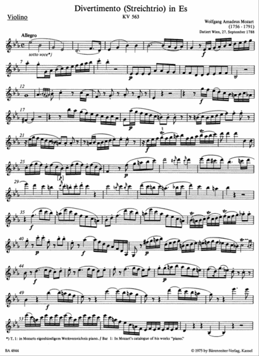 Divertimento E flat major, KV 563 String Trio scores gallery preview page 2