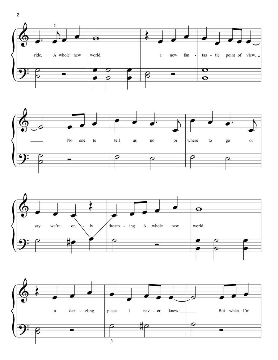 A Whole New World (from Aladdin) Easy Piano scores gallery preview page 2