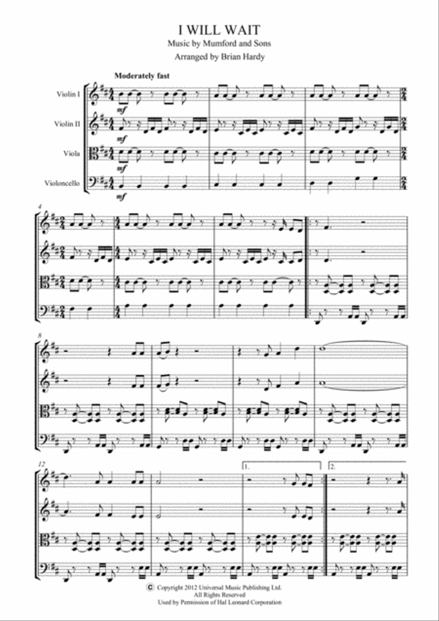 I Will Wait String Quartet scores gallery preview page 1
