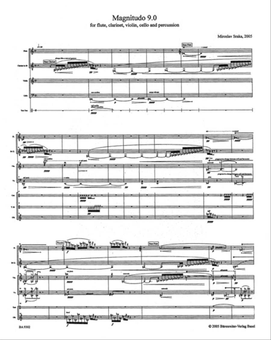 Magnitudo 9,0 for Flute, Clarinet, Violin, Violoncello, Percussion Clarinet scores gallery preview page 3