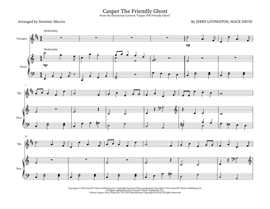 Casper The Friendly Ghost Trumpet Duet scores gallery preview page 1