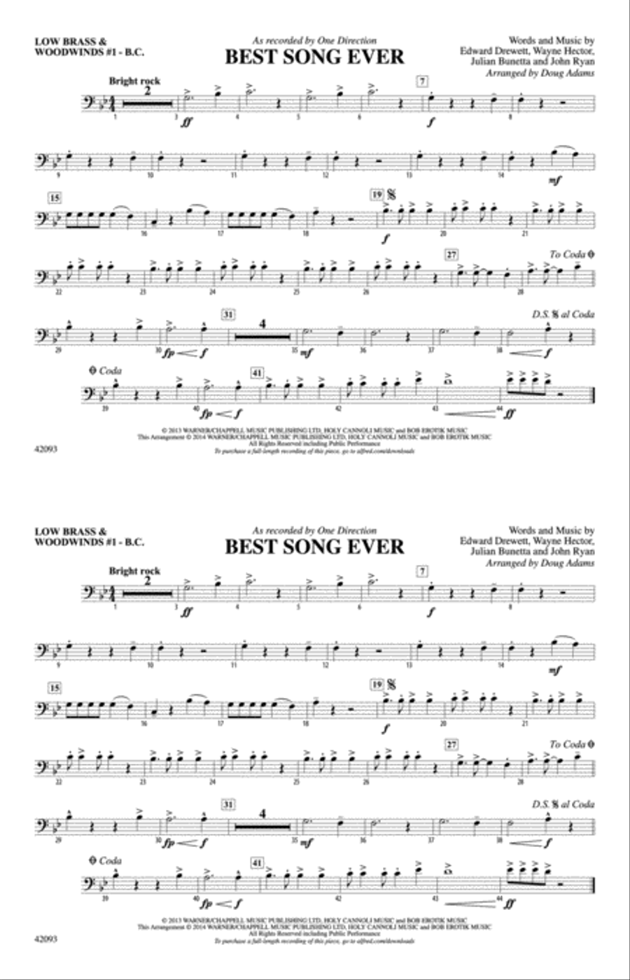 Best Song Ever: Low Brass & Woodwinds #1 - Bass Clef Marching Band scores gallery preview page 1