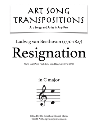 Book cover for BEETHOVEN: Resignation, WoO 149 (transposed to C major)