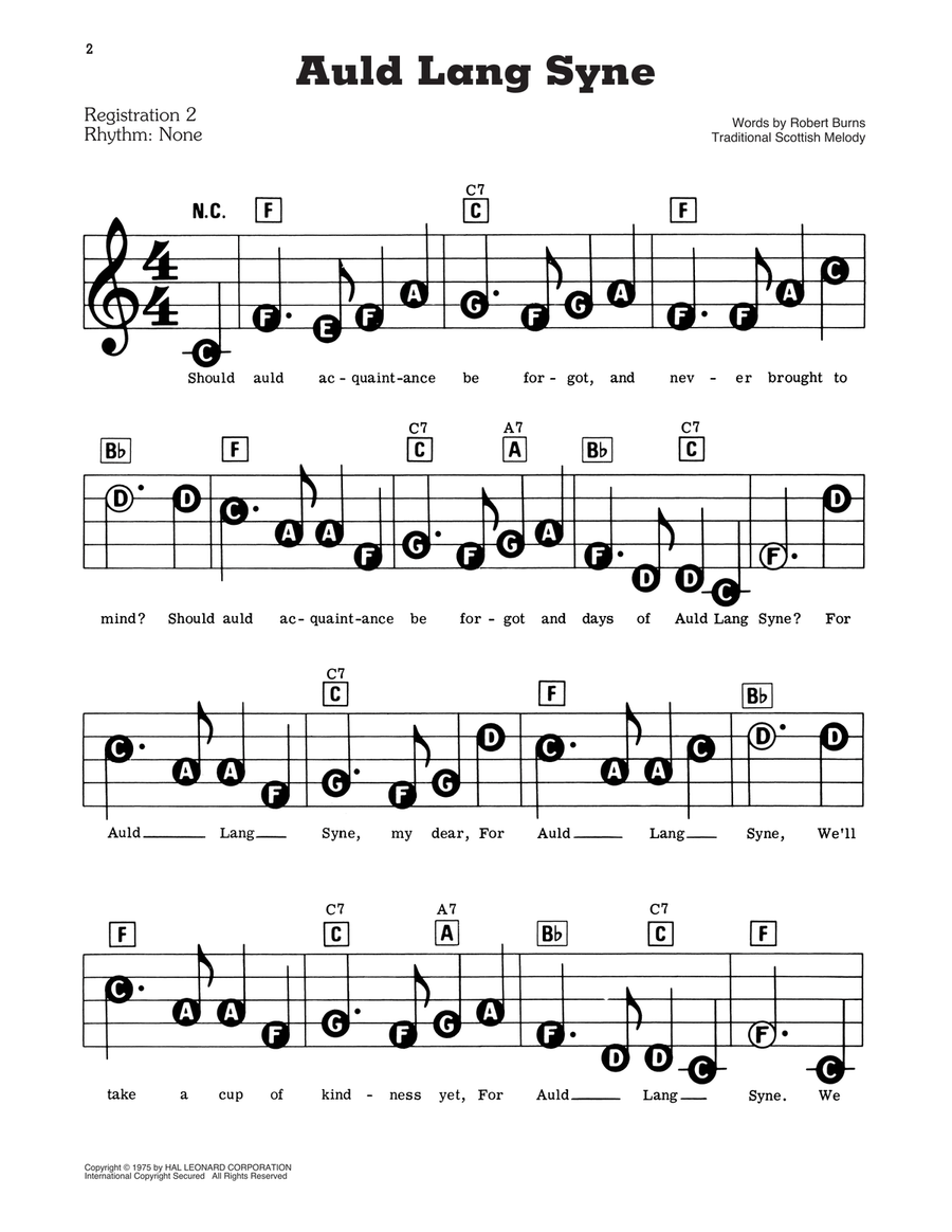 Auld Lang Syne Electronic Keyboard scores gallery preview page 1