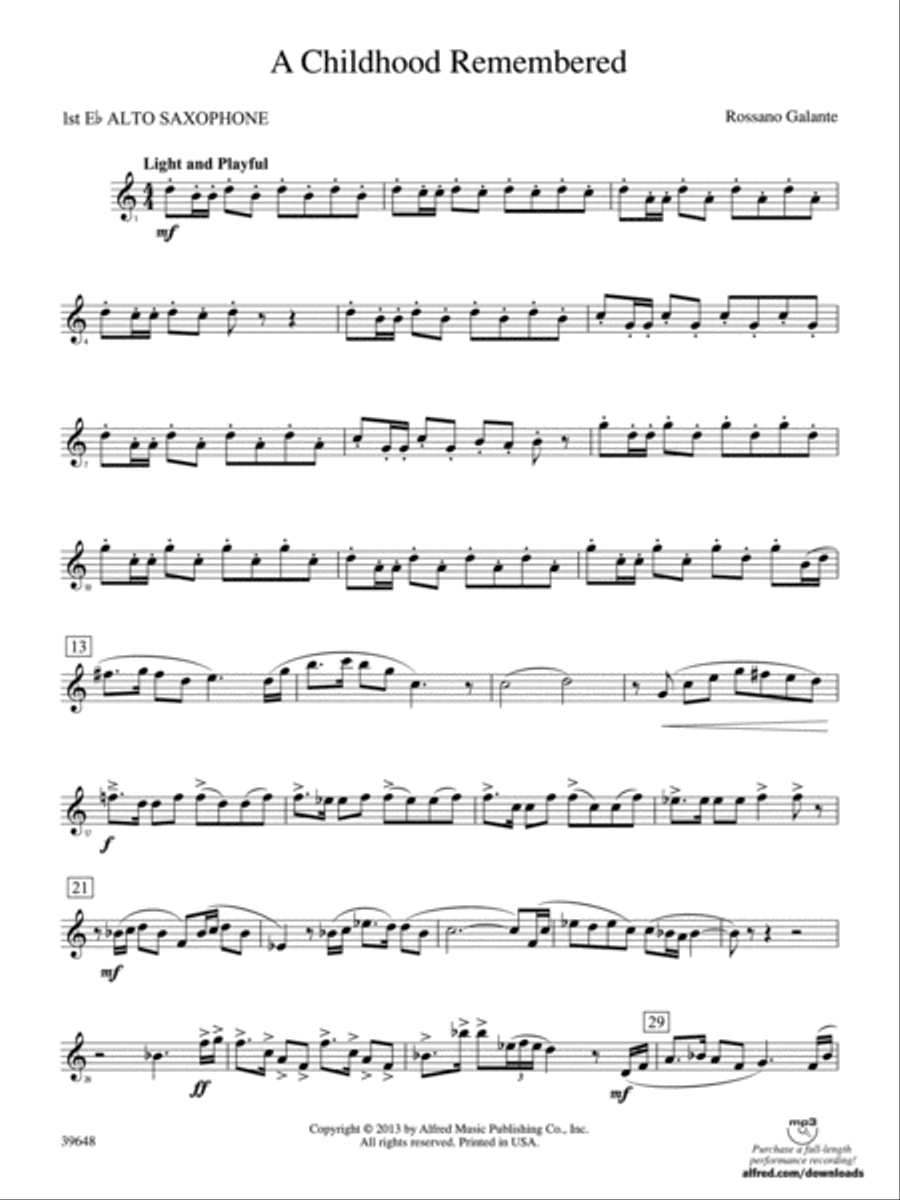 A Childhood Remembered: E-flat Alto Saxophone Concert Band scores gallery preview page 1