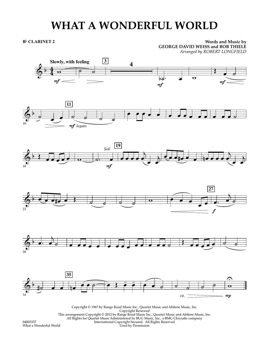 What A Wonderful World - Bb Clarinet 2 Concert Band scores gallery preview page 1