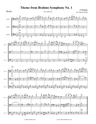 Theme from Brahms Symphony No.1 for advanced beginner cello trio (three cellos)
