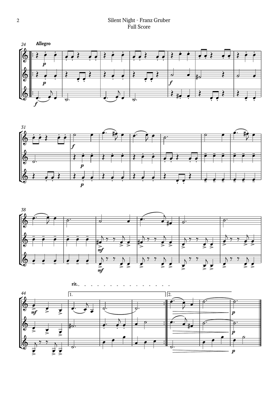 Silent Night for Horn Trio Brass Trio scores gallery preview page 2