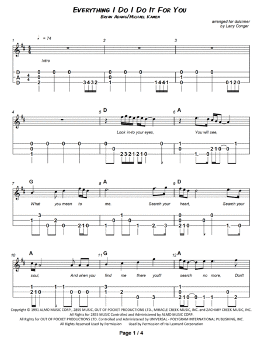 (Everything I Do) I Do It For You Dulcimer scores gallery preview page 2