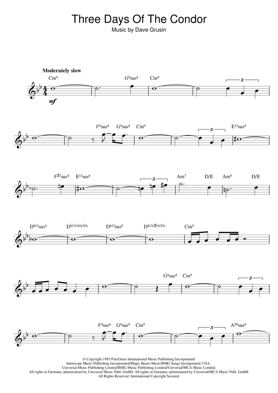 Three Days Of The Condor Piano scores gallery preview page 1