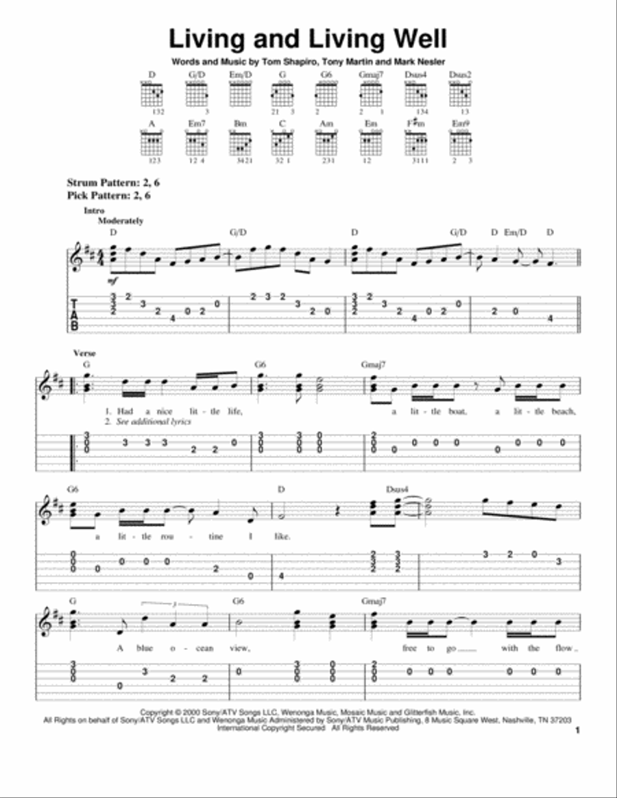Living And Living Well Living And Living Well Electric Guitar scores gallery preview page 1