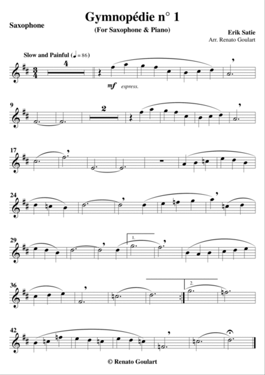 Gymnopedie nº 1 (For Saxophone & Piano) Small Ensemble scores gallery preview page 2