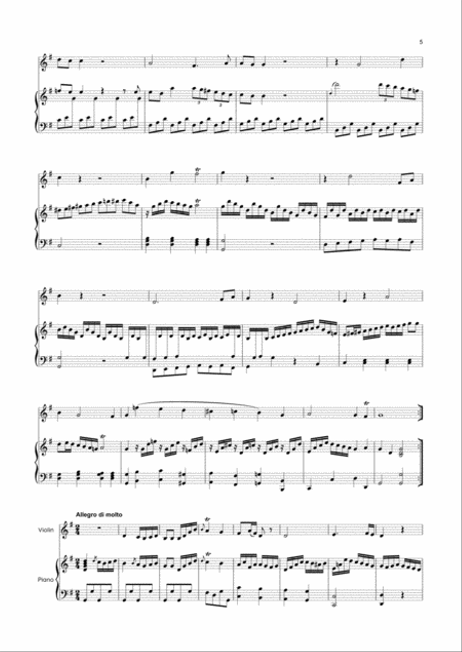 Abel - 6 Sonatas for Keyboard and Violin, Op.13 ; WK 129-134 String Duet scores gallery preview page 5