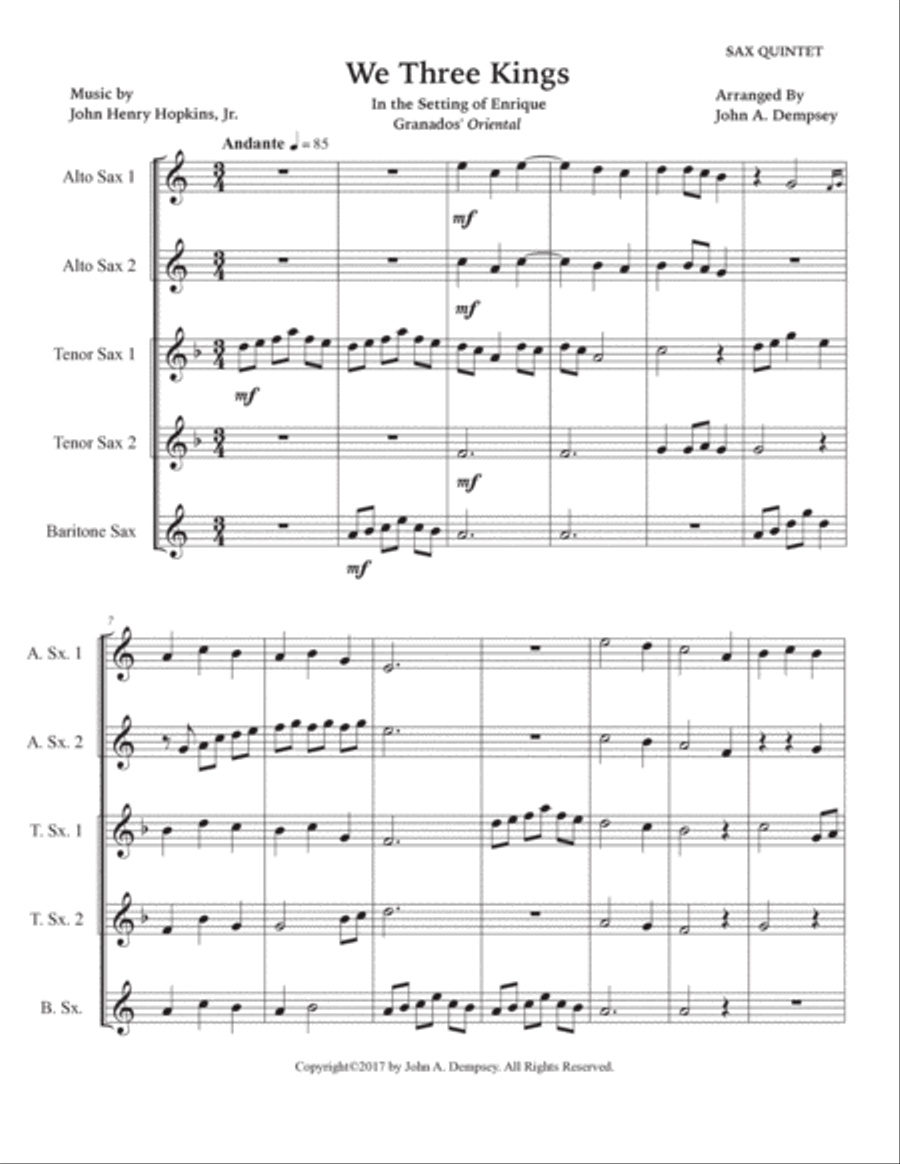 We Three Kings (Sax Quintet: AATTB) Saxophone Quintet scores gallery preview page 5