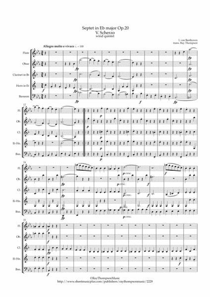 Beethoven: Septet in Eb major Op.20 Mvt.V Scherzo - wind quintet image number null