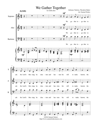 We Gather Together (The Thanksgiving Hymn) - for SAB choir with piano accompaniment