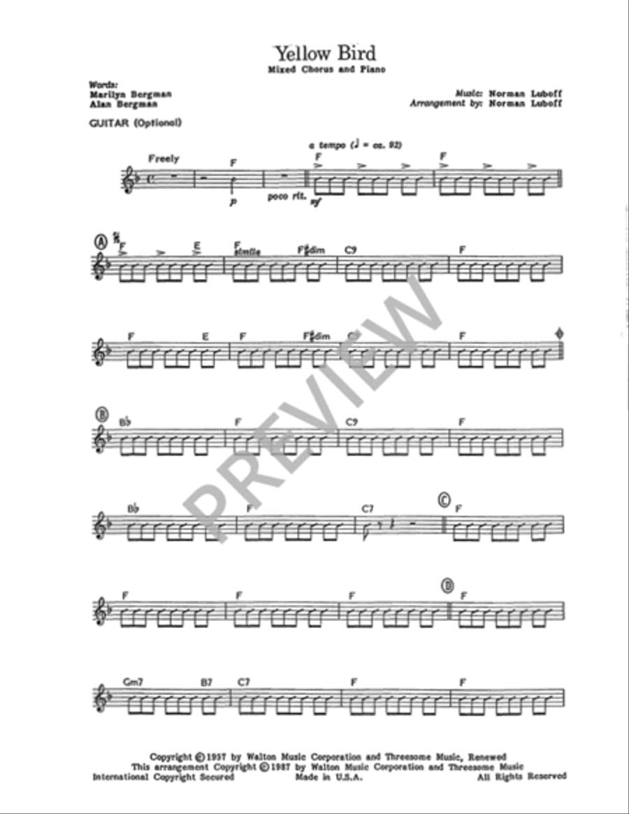 Yellow Bird (SATB - Instrumental Part) 4-Part scores gallery preview page 2