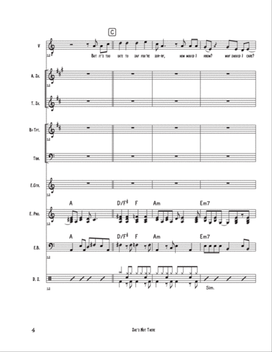 She's Not There Jazz Ensemble scores gallery preview page 4
