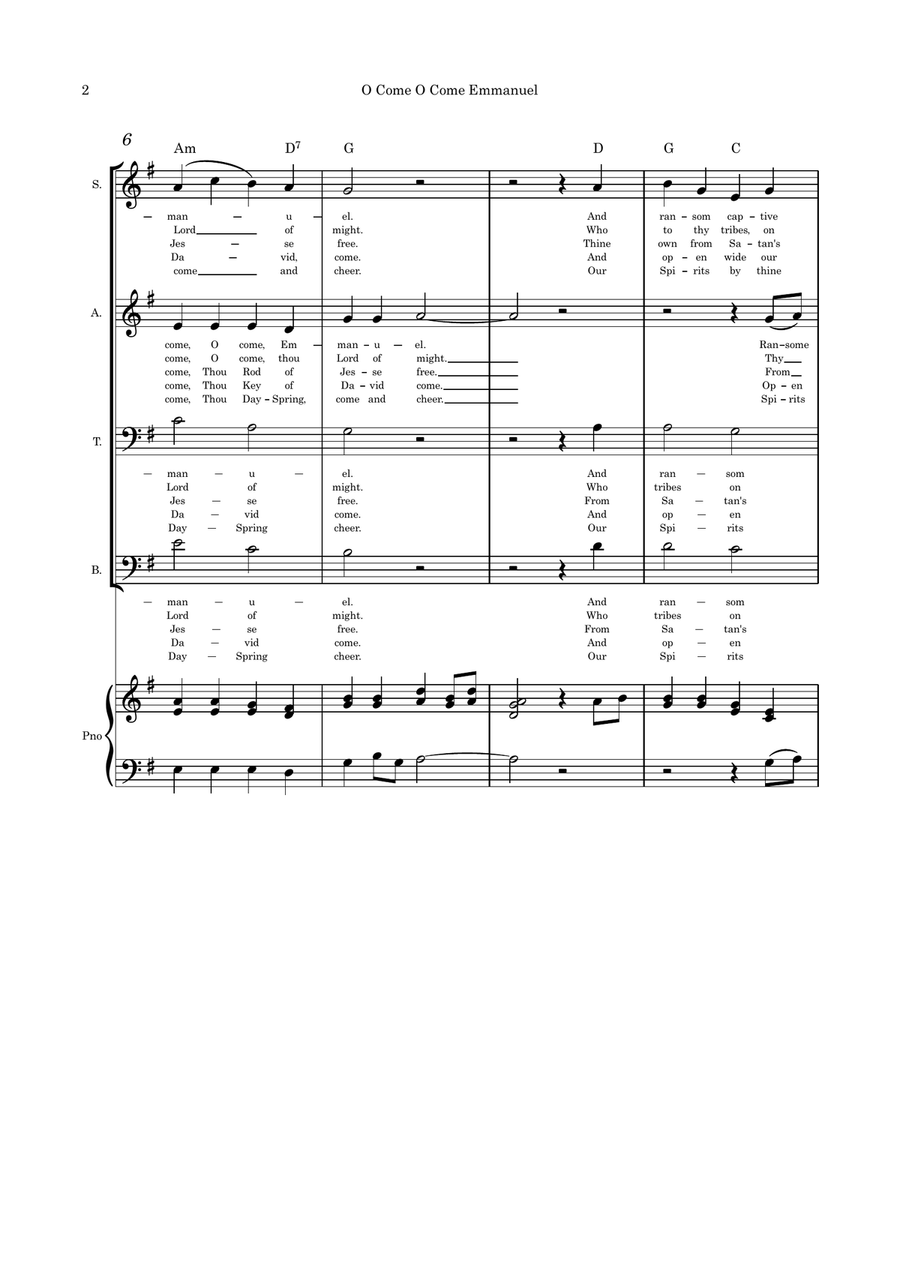 O Come O Come Emmanuel/I Heard the Voice of Jesus Say SATB and piano 4-Part scores gallery preview page 2