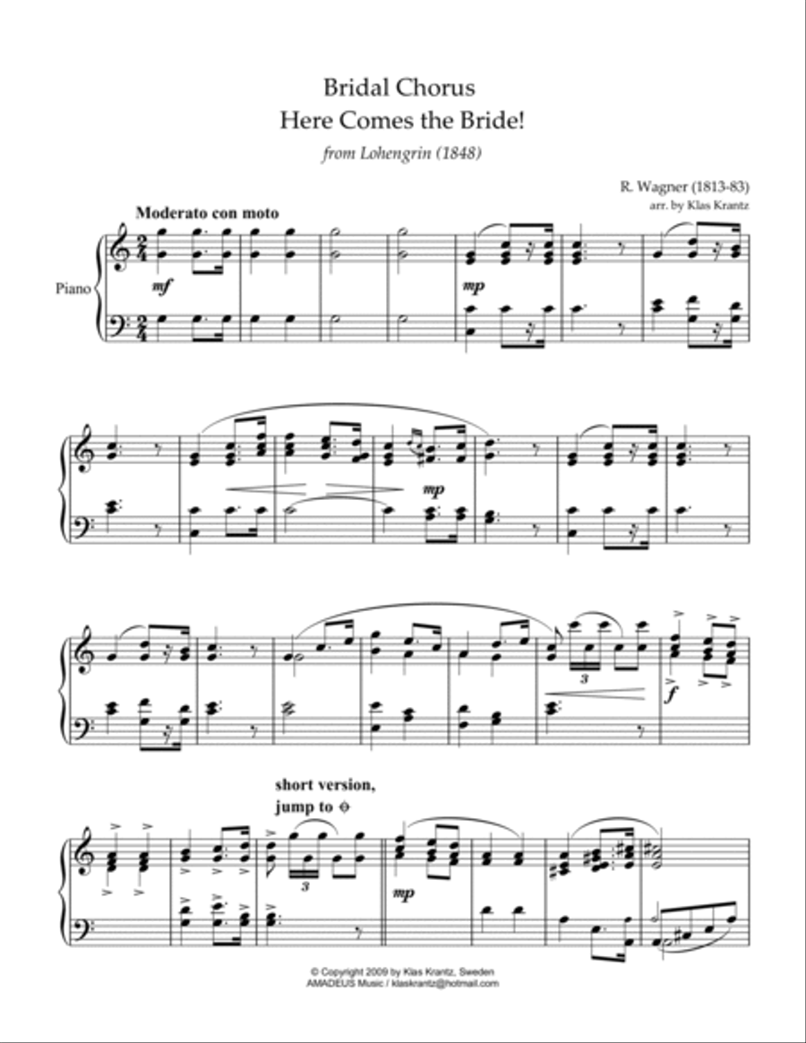 Bridal Chorus / Here Comes the Bride! for easy piano solo (C Major) Easy Piano scores gallery preview page 2