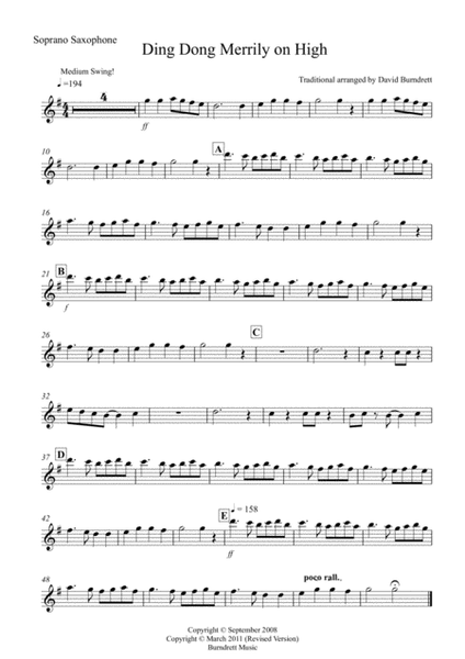Ding Dong Merrily on High (Jazzy Style!) for Saxophone Quartet image number null