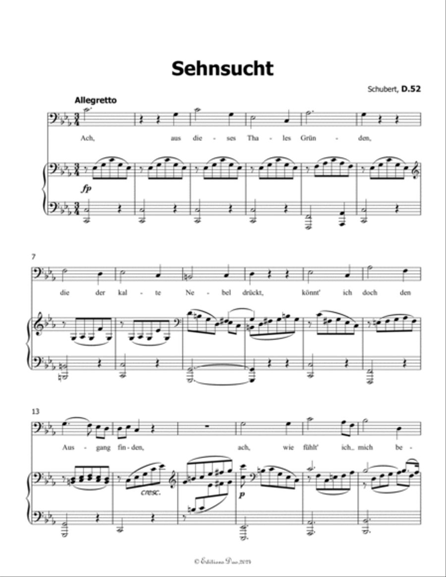 Sehnsucht, by Schubert, D.52, in E flat Major Voice scores gallery preview page 3