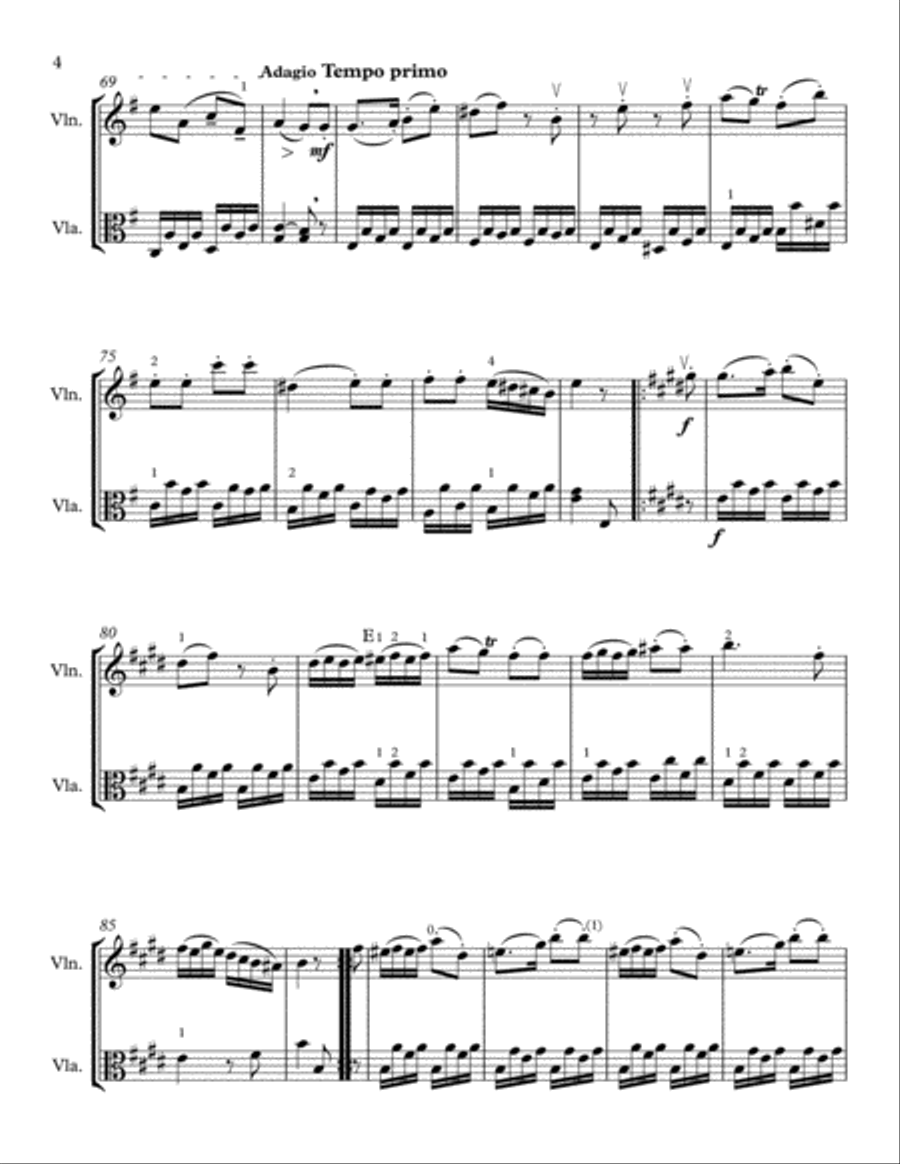 Haydn Sonata in E-minor for violin and viola, 3rd movement String Duet scores gallery preview page 4