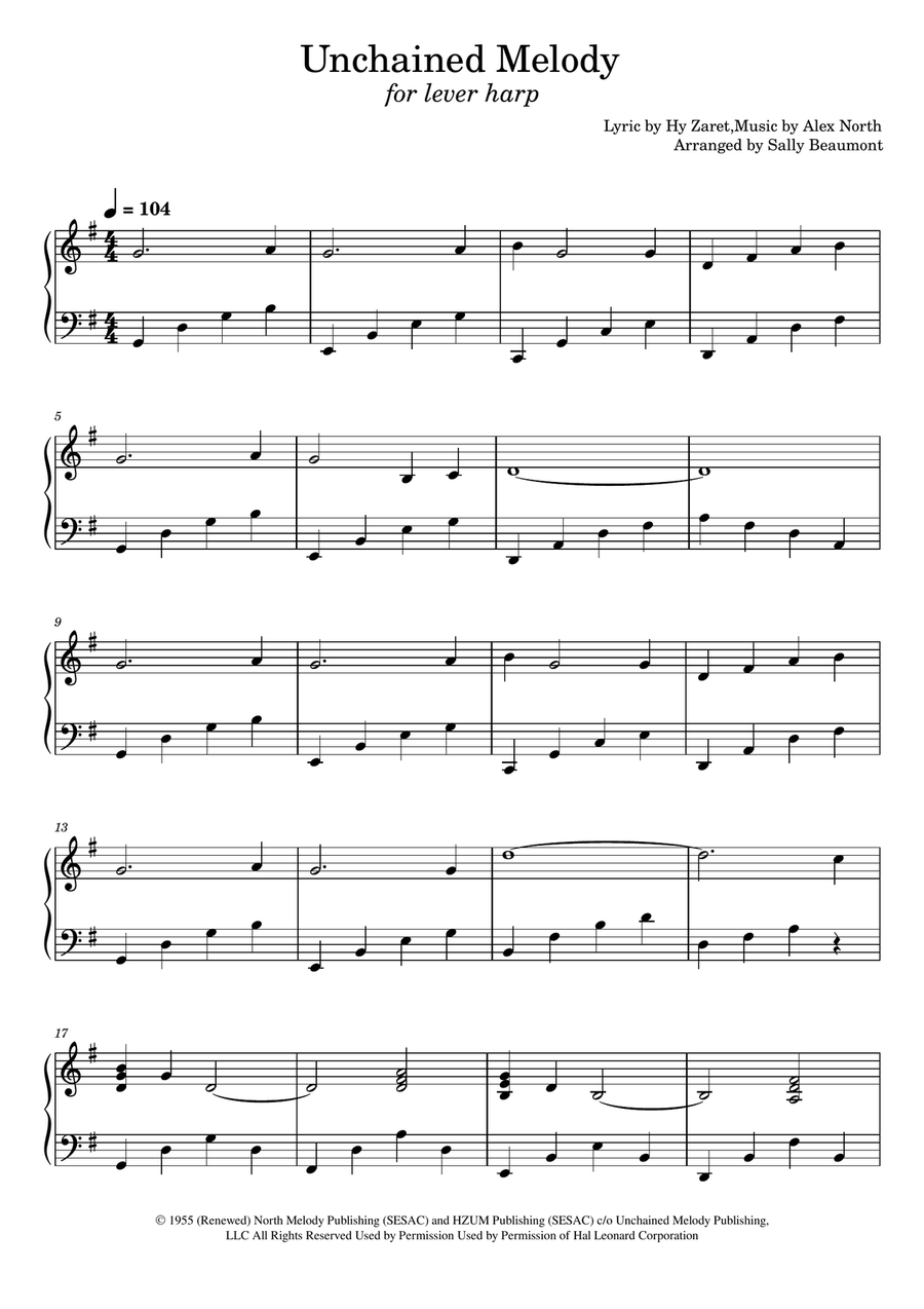 Unchained Melody by Barry Manilow Harp Digital Sheet Music