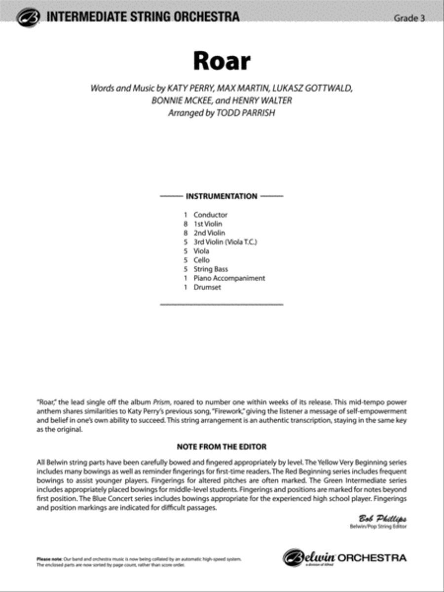 Roar: Score String Orchestra scores gallery preview page 1