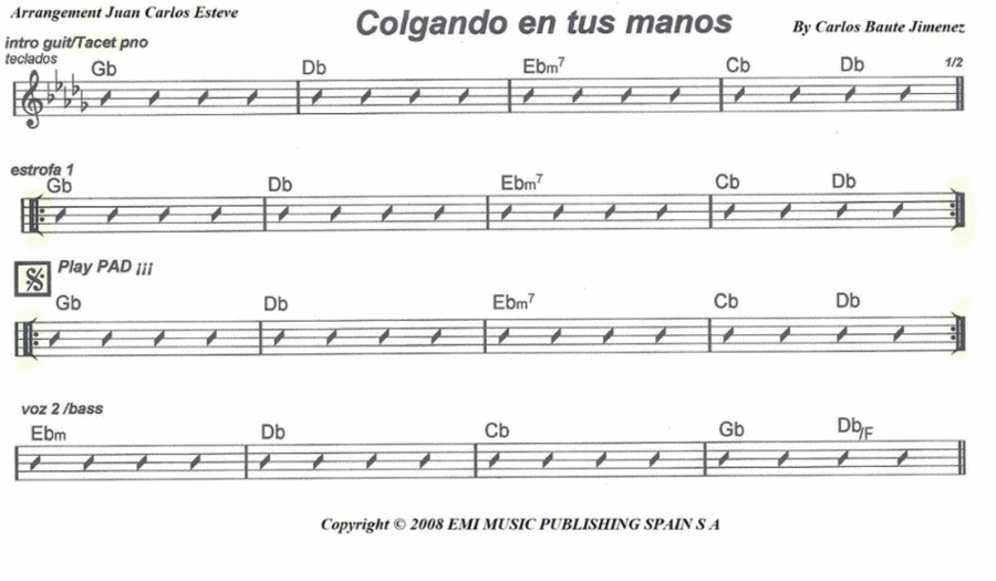 Colgando En Tus Manos Easy Piano scores gallery preview page 1