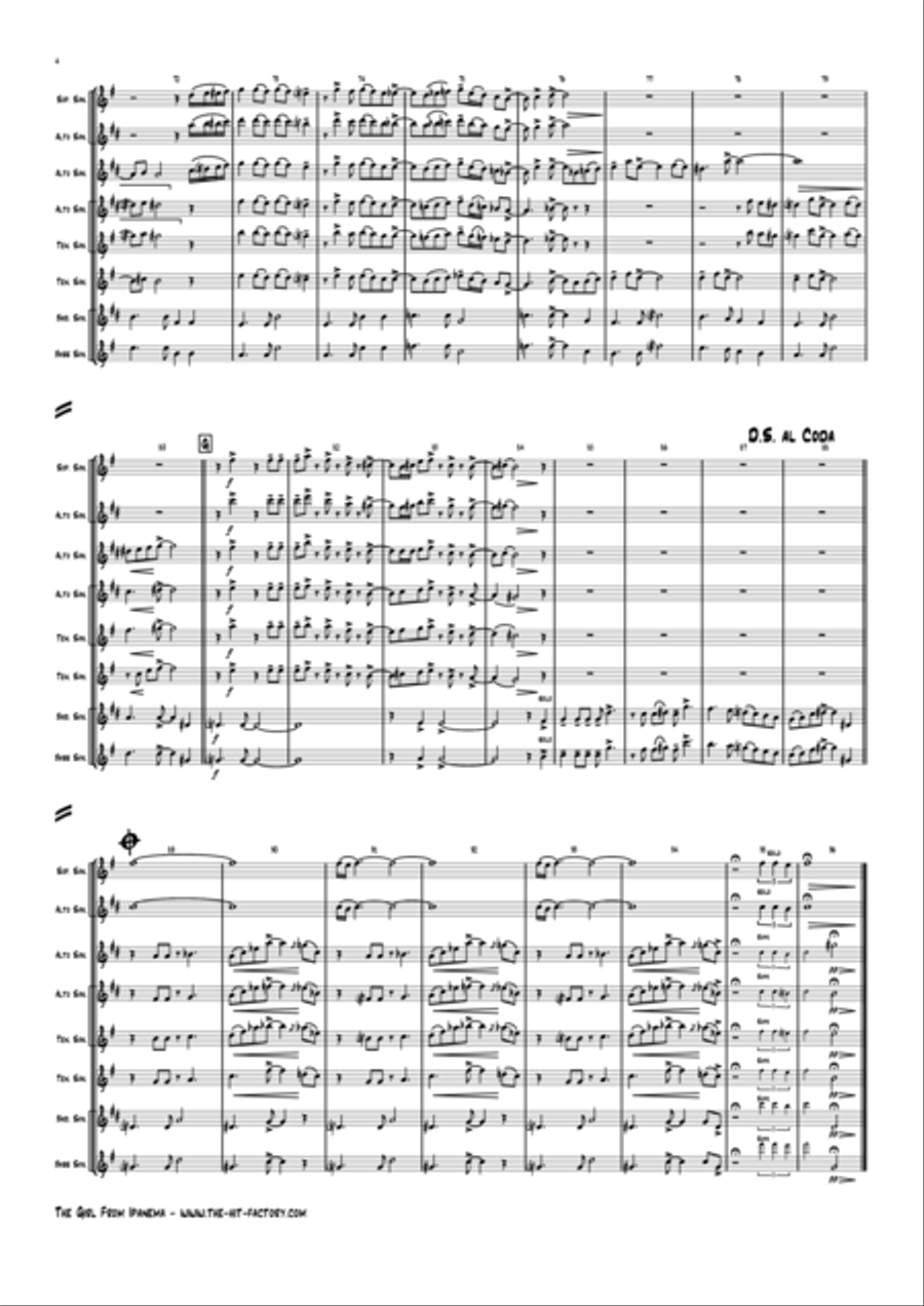 The Girl From Ipanema (Garota De Ipanema) Saxophone Quintet scores gallery preview page 5