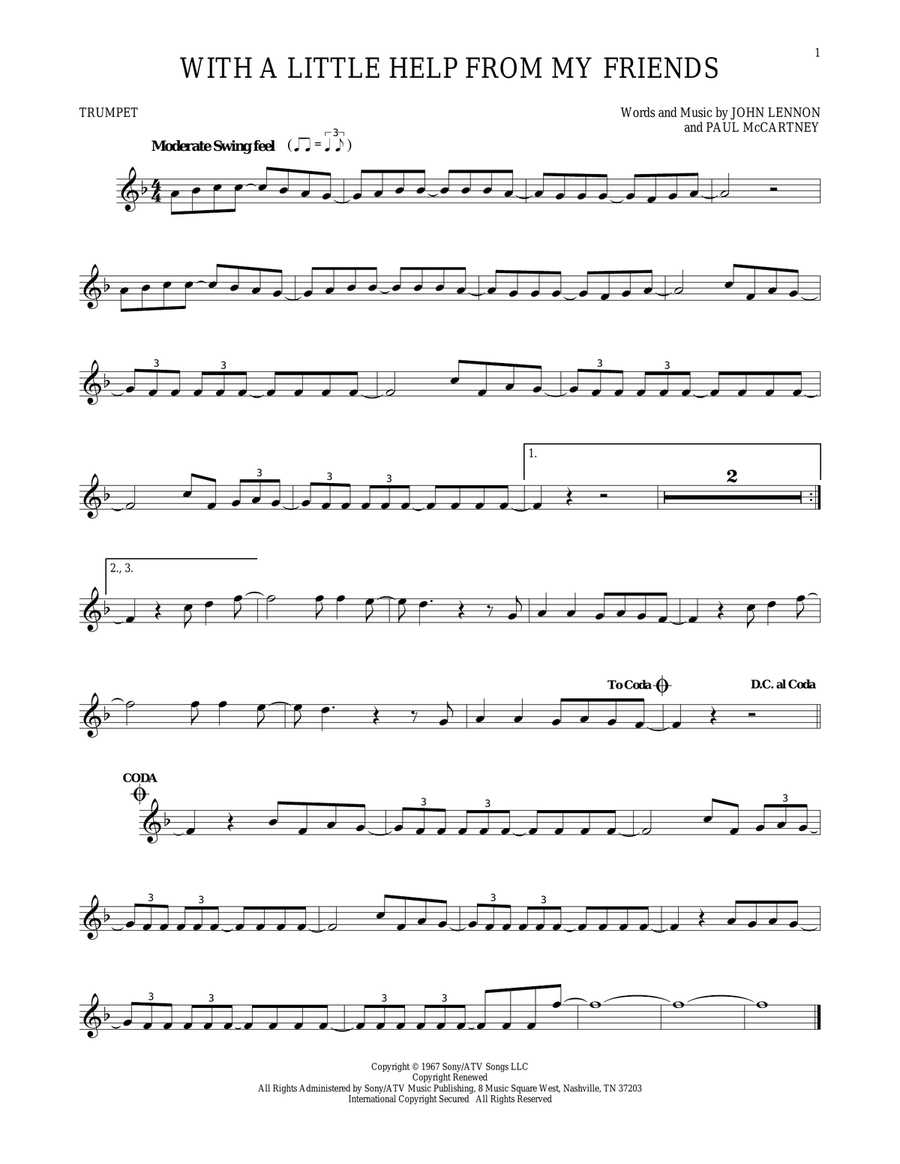 With A Little Help From My Friends Trumpet Solo scores gallery preview page 1