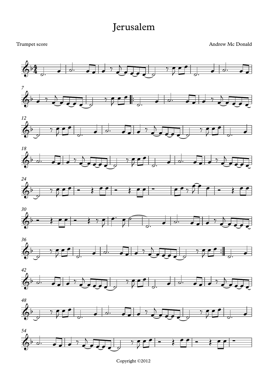 Jerusalem Bb Trumpet Score B-Flat Trumpet scores gallery preview page 1