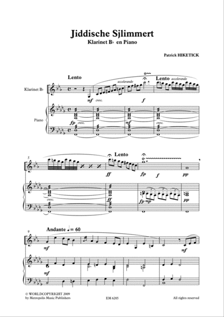 Jiddische Sjlimmert for Clarinet and Piano