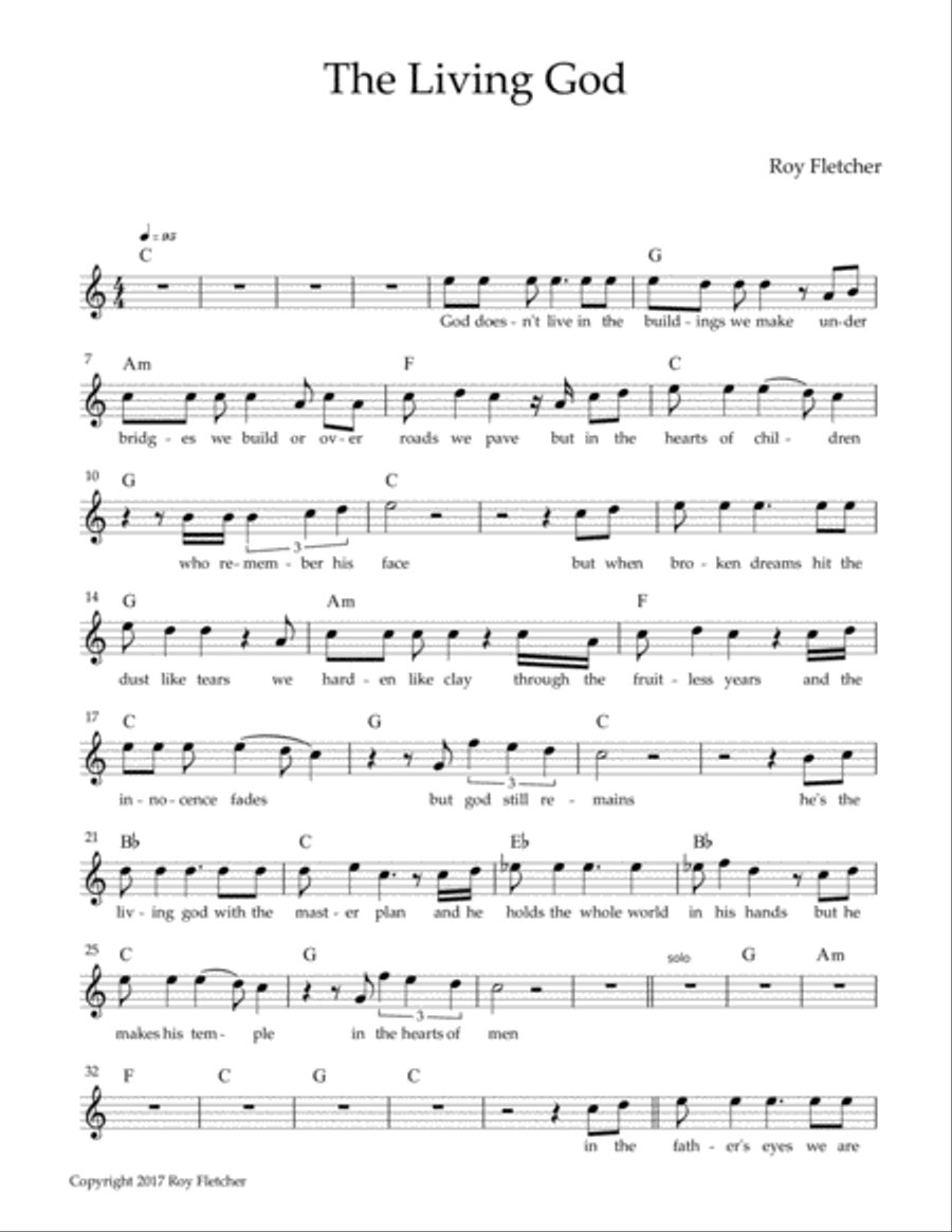 The Living God Guitar scores gallery preview page 1