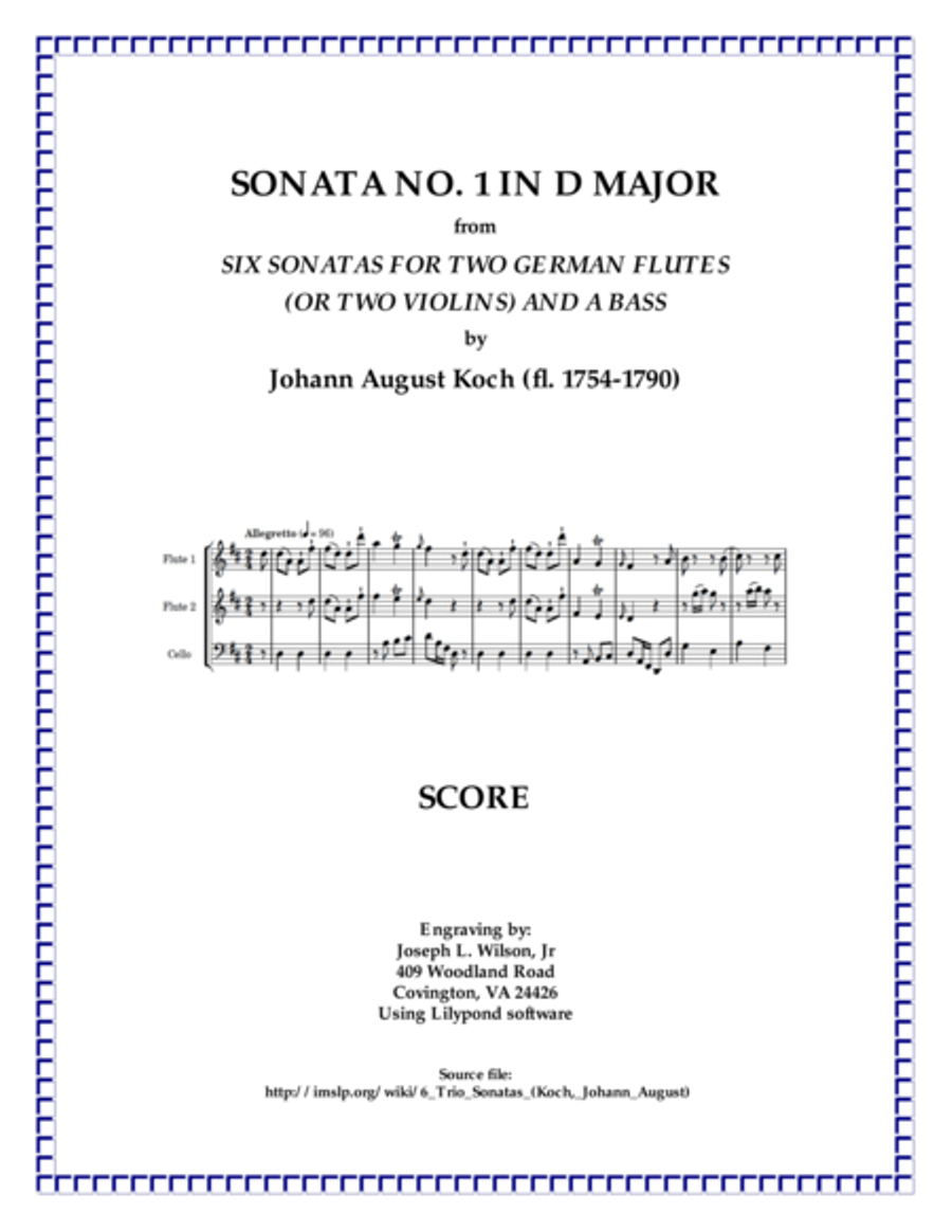 Koch Trio Sonata No. 1 in D Major Woodwind Trio scores gallery preview page 1