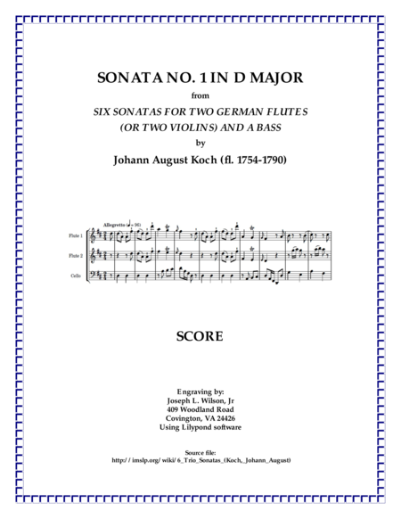 Koch Trio Sonata No. 1 in D Major image number null