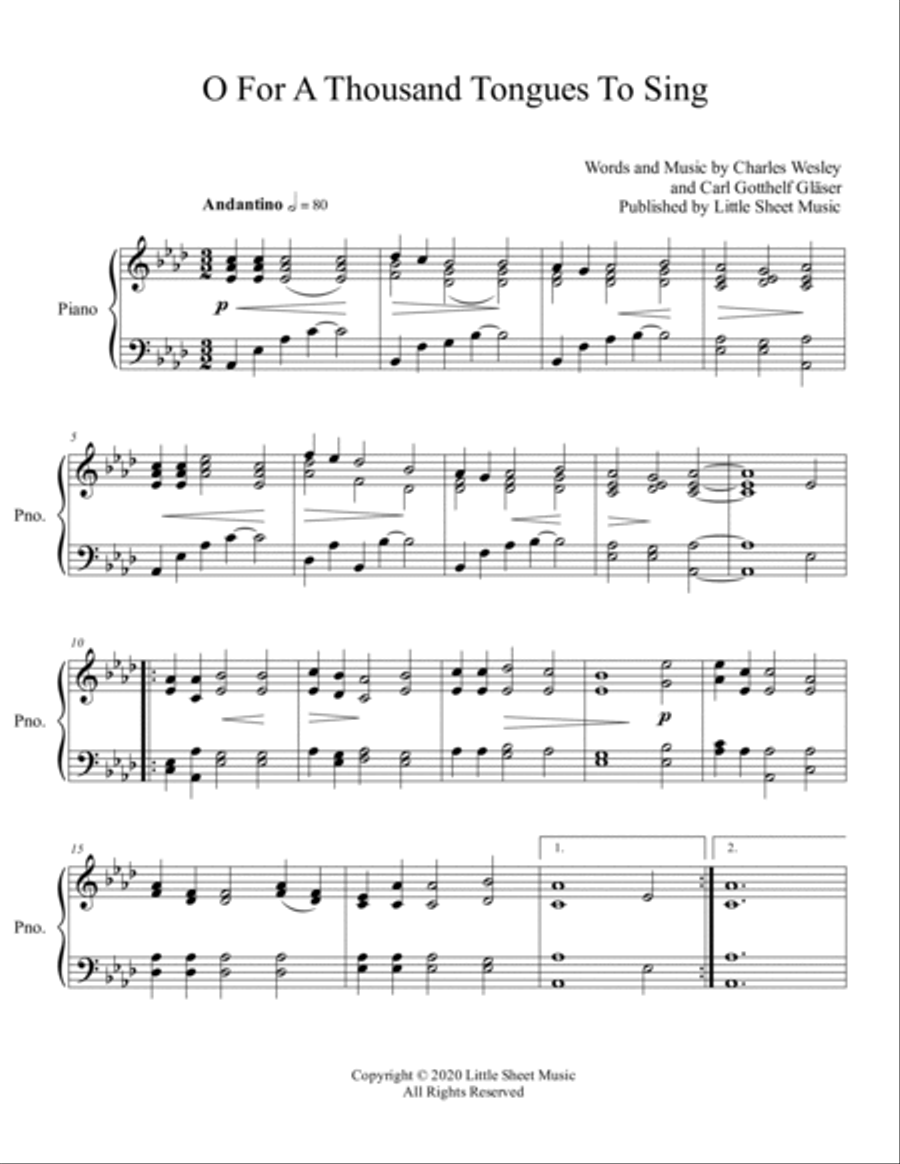 O For A Thousand Tongues To Sing Piano Solo scores gallery preview page 2