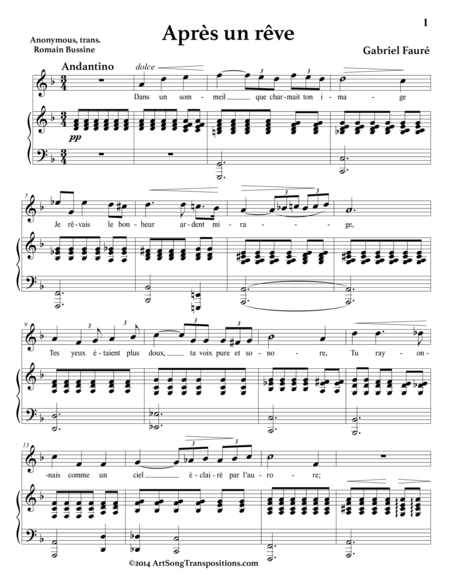 Après un rêve, Op. 7 no. 1 (in 6 keys)