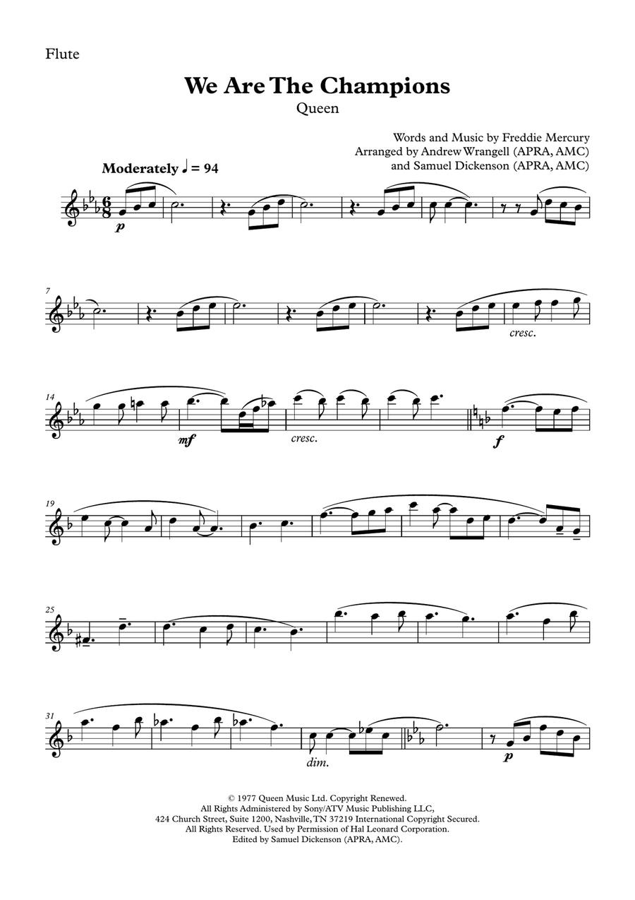 We Are The Champions Flute Solo scores gallery preview page 1