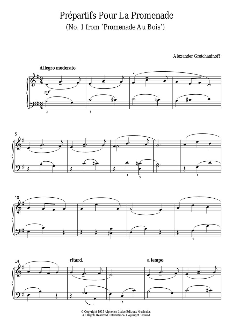 Prepartifs Pour La Promenade (No. 1 From 'Promenade Au Bois') Piano Solo scores gallery preview page 1