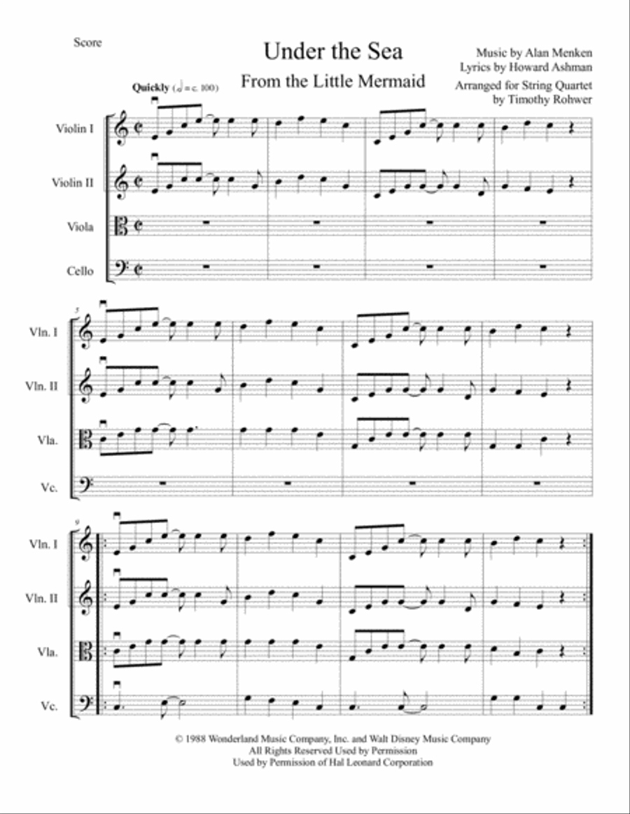 Under The Sea Under The Sea String Quartet scores gallery preview page 2
