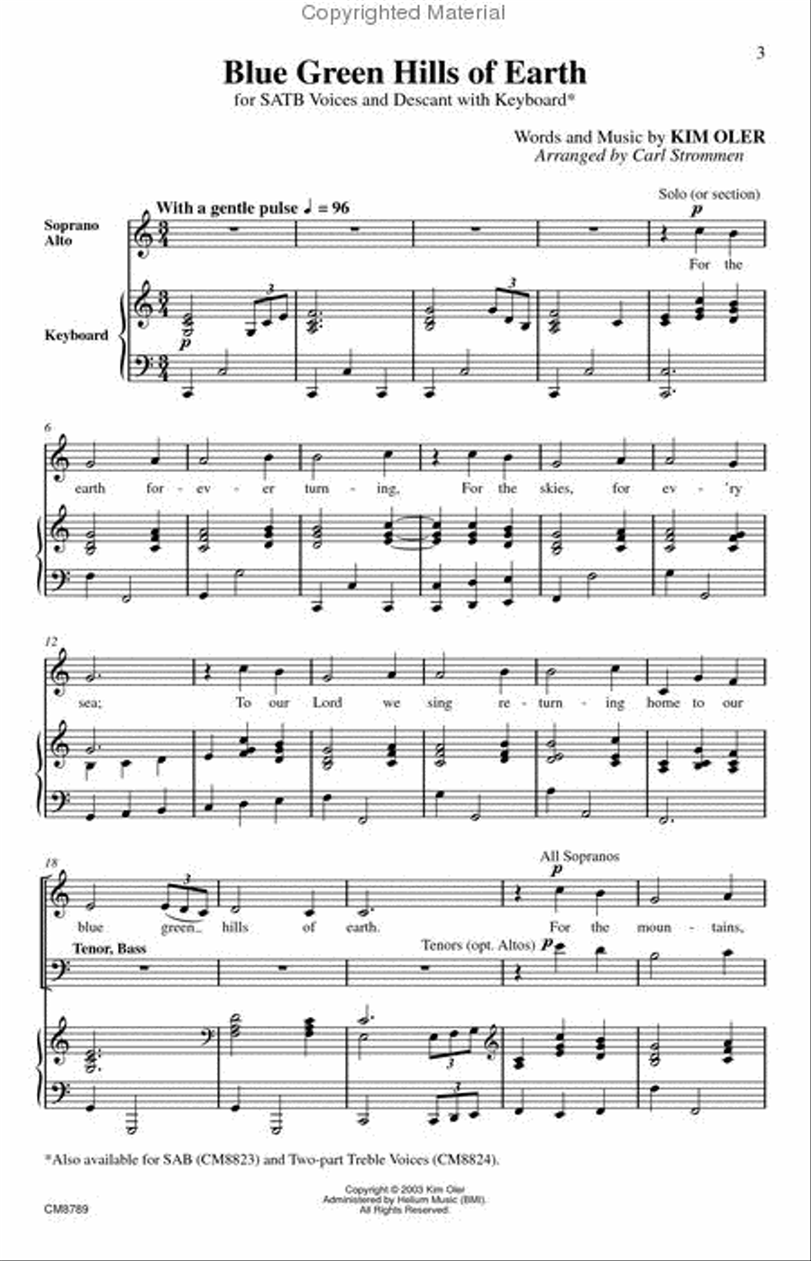 Blue Green Hills of Earth 4-Part scores gallery preview page 2