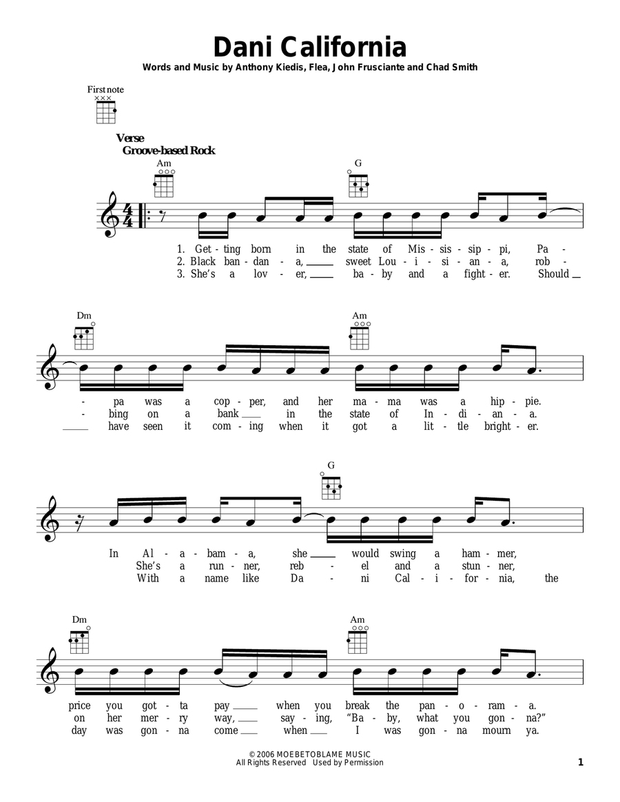 Dani California Ukulele scores gallery preview page 1