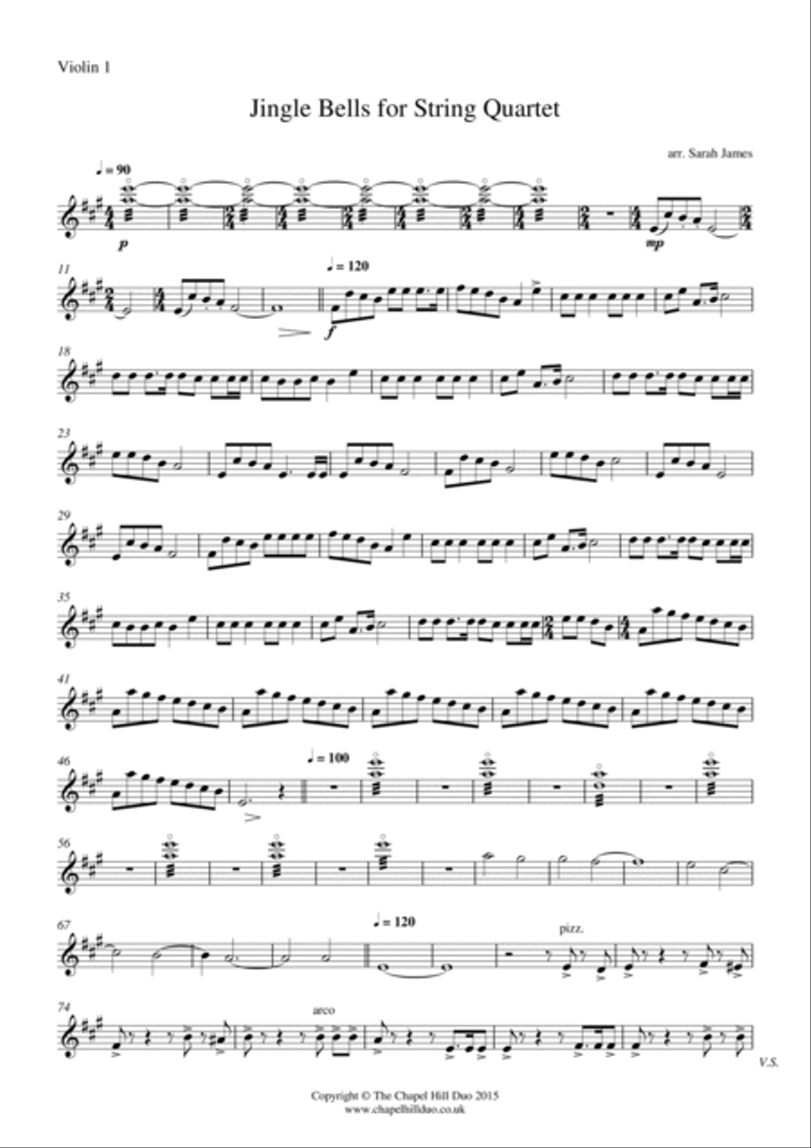 Jingle Bells for String Quartet - Full Length arrangement by the Chapel Hill Duo String Quartet scores gallery preview page 2