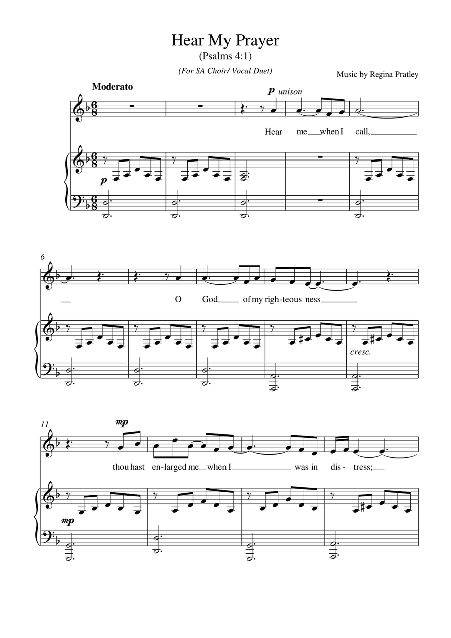 Hear My Prayer (for SA choir or voice duet and piano) SA scores gallery preview page 1
